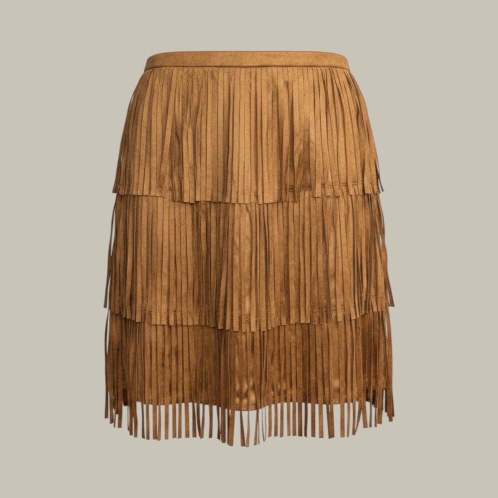Universal Thread Brown Faux Suede Tiered Fringe Mini Skirt Size 6 NWT